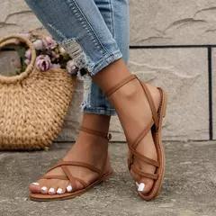 Sapatos romanos casuais femininos, sandálias versáteis de verão, sapatos de praia confortáveis, fundo plano, nova moda, 2024