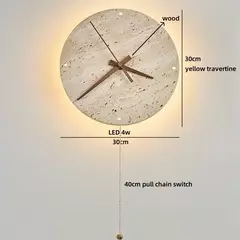 Iwhd relógio de pedra led luzes parede interior amarelo travertino pedra ponteiro madeira wabi sabi sala estar lâmpada cabeceira aplique pared na internet