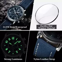 POEDAGAR-Relógio desportivo militar de luxo masculino, cronógrafo luminoso impermeável, relógios masculinos, quartzo, nylon, couro, data - comprar online