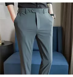 Calça elástica de seda gelada masculina, alta qualidade, respirável, casual, de negócios, escritório, social, primavera, verão, 2022 na internet