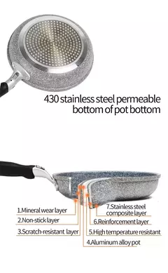 Imagem do Frigideira Antiaderente de Pedra Durável, Frigideira de Caldeirão, Panelas de Fogão de Indução, Ovo Panqueca, Fogão a Gás, Home Wok, 28 cm, 26 cm, 24 cm, 20cm