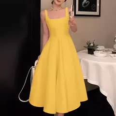 ZANZEA-Vestido Regular Feminino Sem Mangas, Vintage, Vestidos Linha A, Robe de Cintura, Casual, Colarinho Quadrado, Midi Robe, Feriado, Verão, 2022