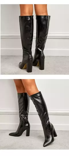 Botas de couro com pontas aneikeh para mulheres, botas até o joelho com saltos grossos, padrão crocodilo, zíper lateral, primavera e outono, 2021 - comprar online