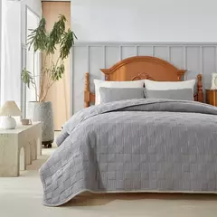 Conjunto de colcha, capa de cama de poliéster + fronha, colcha de verão acolchoada bege, verde liso queen king 176*230cm 3 peças personalizadas