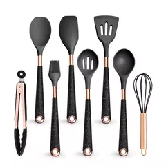 Conjunto De Utensílios De Cozinha De Silicone Resistente Ao Calor, Espátula, Colher, Ferramentas Antiaderentes, Alça Banhada A Ouro Rosa, Suporte, Presente De Cozinha - comprar online