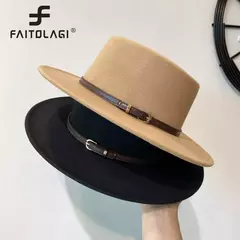 Chapéus de feltro chapéu de feltro de aba de lã decorado com fivela de cinto chapéus de feltro de lã retro boné de jazz inverno outono quente estilo britânico bonés de boater