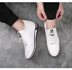 Sapato de couro verdadeiro masculino, tênis casual na moda, aumento de altura invisível de 6cm a 8cm, temporada verão - loja online