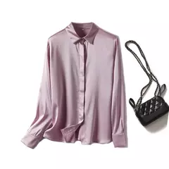 Camisa de seda pesada de luxo feminina, manga comprida, 93% seda amoreira, estilo senhora do escritório, viajante, primavera, verão