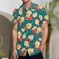 Camiseta havaiana masculina de manga curta, estampa de ovelha 3D, roupas de praia soltas, camisas grandes, verão