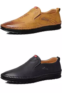 Sapato de couro casual masculino, sola macia, respirável, tendão de vaca, trabalho, dirigindo, feijão, vestido de negócios masculino na internet