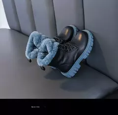 Imagem do Botas de neve de pele sintética para meninas, botas grossas quentes, sola macia, antiescorregadia, estilo coreano, moda inverno, 6 a 18 anos