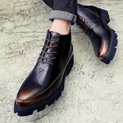 Imagem do Botas de couro italiano para homens, botas de motocicleta de plataforma alta marca de luxo, sapatos de neve inverno