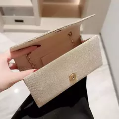 Imagem do Bolsas de cetim luxuosas para mulheres, bolsa de embreagem banquete lantejoulas, ouro e prata, bolsa para festa de casamento, corrente elegante