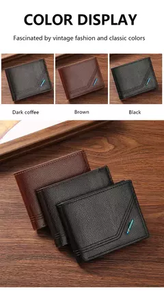 Carteira de couro sintético curta bifold masculina, titular do cartão de identificação de crédito bolsa billfold, Business Slim Clutch, monocromática - loja online