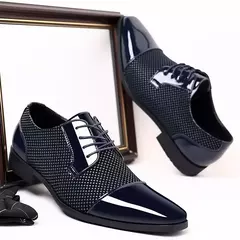 Tendência clássico masculino vestido sapatos para homens oxfords sapatos de couro patente rendas até formal couro preto festa de casamento shoes2023 - loja online