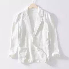 Fatos safari de algodão e linho masculinos, blazers monocromáticos, jaquetas casuais oversize, roupas de primavera, novos