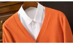Imagem do Casaco de caxemira merino masculino, cardigã com decote em v, cor sólida, casaco de malha acolchoado, quente, casual, outono, inverno, 100%, 2024