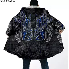 Manto com capuz unisex à prova de vento, casaco casual, símbolo de tatuagem viking, corvo e odin, sobretudo grosso e quente, casaco masculino, símbolo