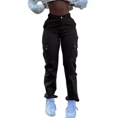 Calças monocromáticas para mulheres, calças simples com zíper frontal, cintura alta, streetwear com vários bolsos, slim fit, moda streetwear, Y2k - comprar online