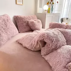 Conjunto de cama luxuoso preto macio, capa de edredão Shaggy, 2 fronhas, zíper, veludo macio, 3pcs