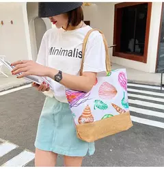 Bolsa de lona dobrável para mulheres, impressão de flores, grafite, bolsa de ombro, casual, tamanho grande, moda feminina - comprar online