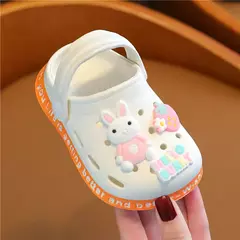 Sandálias de sola macia para crianças, antiderrapante, respirável, bonito, com design de coelho, para praia coberta, com desenhos animados, para menino e menina