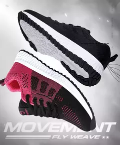 Sapatilhas femininas com cordões em malha respirável, sapatos casuais, sapatos de caminhada, tênis plano, rosa, preto, branco na internet