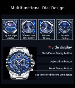 POEDAGAR-Relógio Quartz de Luxo Masculino, Impermeável, Luminoso, Aço Inoxidável, Cronógrafo, Relógio, Esportes, Homem - loja online
