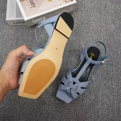 Imagem do Sandálias boca de peixe com dedos abertos para mulheres, sapatos de couro luxuoso, fivela de metal, moda grande, 35-44