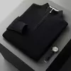 Pulôver de malha de pescoço masculino, manga longa, camisa grossa quente, 100% lã merino, cor sólida, nova, outono e inverno