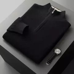 Pulôver de malha de pescoço masculino, manga longa, camisa grossa quente, 100% lã merino, cor sólida, nova, outono e inverno