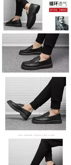 Imagem do Sapato de sola grossa masculino, deslizamento respirável em sapatos, cor sólida, casual, feito à mão, formal
