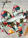 OIINAA-maiô sexy para mulheres, moda praia estampa halter, conjunto de biquíni com renda, maiô verão, moda praia sexy com cordão, 2 peças