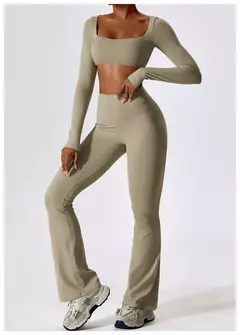 Terno esportivo de manga comprida para mulheres, conjunto de ioga fitness, roupas de ginástica, roupas esportivas femininas, camisa de corrida, 2 peças - comprar online