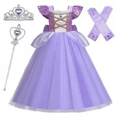 Imagem do Rapunzel vestido para meninas cinderela belle vestir-se fantasia crianças aniversário princesa traje crianças roupas de festa de halloween 3-10y