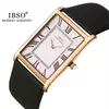 IBSO-Relógio ultrafino de quartzo com mostrador retangular masculino, estilo comercial de luxo, pulseira de couro genuíno, relógios de pulso impermeáveis, novos
