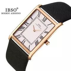 IBSO-Relógio ultrafino de quartzo com mostrador retangular masculino, estilo comercial de luxo, pulseira de couro genuíno, relógios de pulso impermeáveis, novos