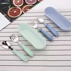 Talheres portáteis de aço inoxidável para crianças, Spoon Forks Box Utensílios de alimentação do bebê Conjunto de talheres para bebês, 3pcs - Wolf Magazine