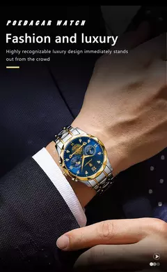 Relógio de pulso luxo masculino Poedagar, relógio cronógrafo luminoso impermeável, aço inoxidável, relógios quartzo - comprar online