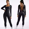 Macacões de uma peça femininos de manga comprida macacão esportivo roupas de ginástica alta elástica ciclismo musculação bodysuit feminino