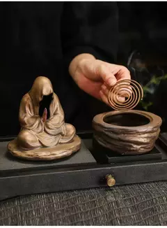 Imagem do Cerâmica meditação incenso queimador, Backflow monge titular, Zen escultura decoração, Yoga escritório Tearoom