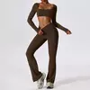 Terno esportivo de manga comprida para mulheres, conjunto de ioga fitness, roupas de ginástica, roupas esportivas femininas, camisa de corrida, 2 peças