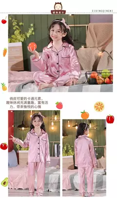 Conjunto de pijamas de cetim de seda infantil pijamas de bebê pijamas pijamas cor sólida, terno infantil, meninos, meninas, outono - comprar online
