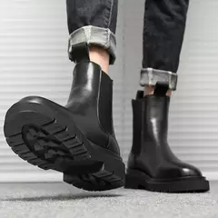 Chuteira de plataforma preta masculina, bota de tornozelo, sapato de escorregar, moda, outono, inverno, novo, 2022