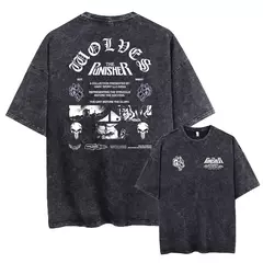 Lobos escuros Vintage lavados camisetas para homens, musculação em ginástica, roupas masculinas extragrandes, fitness no verão, treino - Wolf Magazine