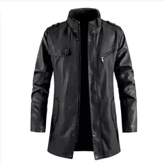Inverno casaco de lã grossa casaco de couro longo outwear moda quente casual vintage roupas para homem steampunk biker jaqueta - Wolf Magazine