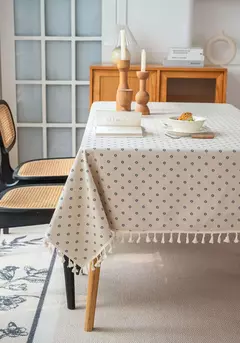 Toalha de linho de algodão vintage com padrão floral, toalha de mesa com borla, tampa lavável para jantar, piquenique na internet