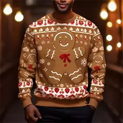Imagem do Natal dos homens Papai Noel Impresso Moletons, Pai Pop 3D, Pullovers Gráfico Homem de Gingerbread, Roupas Engraçadas de Natal, Moda Infantil