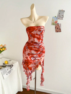 Nova primavera/verão senhoras sexy sem alças, bainha sem costas mini vestido irregular