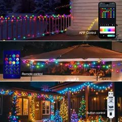 Imagem do 5v usb bluetooth rgbic luz de fadas 10m 66leds corda de luz de natal com app/controle remoto para árvore de natal guirlanda decoração